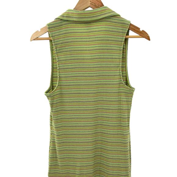 Wild Fable Tank Dress 1/4 Zipper Green Striped Bodycon Pullover Stretch sz Large - Picture 3 of 8